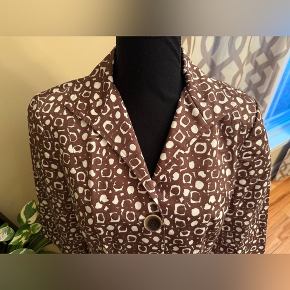 Lafayette 148 Blazer Women's Size 6 Brown Ivory Jacket 3/4 Sleeve Button Cotton - Picture 2 of 15